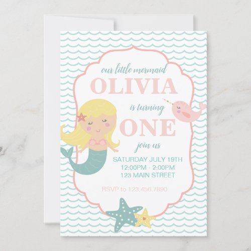 Mermaid under the sea birthday party invitation