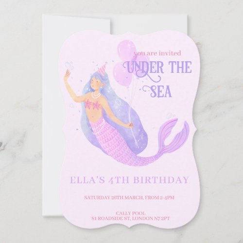 Mermaid Under the Sea Birthday Party Invitation