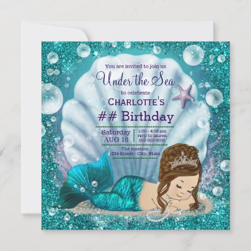 Mermaid Under the Sea Birthday Party Invitation