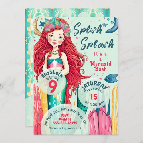 Mermaid Under the Sea Birthday Party Invitation