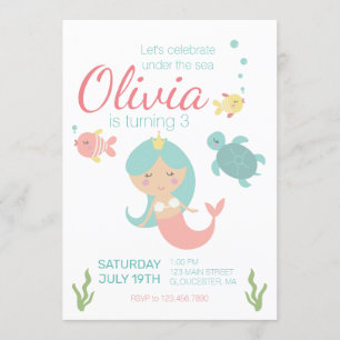 Mermaid under the sea birthday party invitation