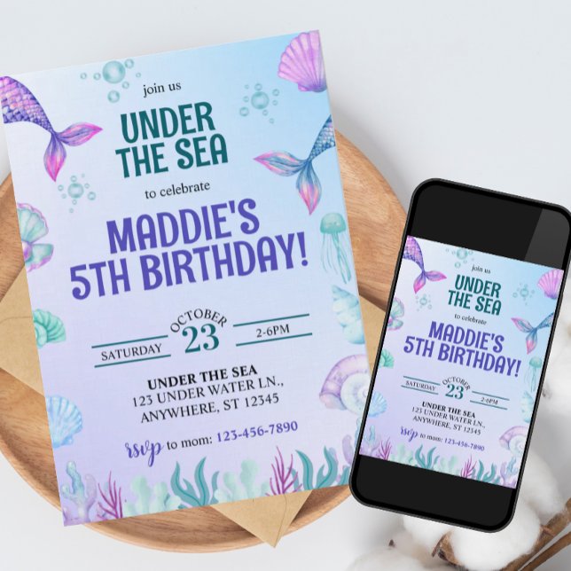 Mermaid Under the Sea Birthday Party Invitation (Creator Uploaded)