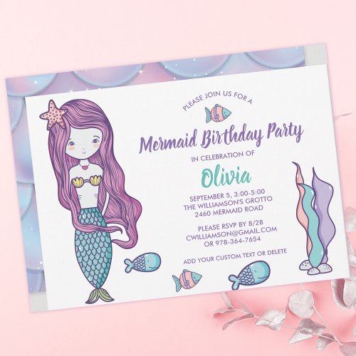 Mermaid Under the Sea Birthday Party Invitation