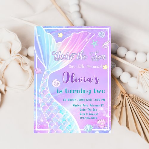 Mermaid Under The Sea Birthday Party Invitation