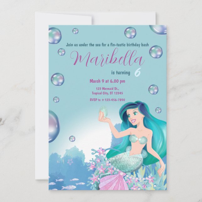 Mermaid Under The Sea Birthday Party Invitation (Front)