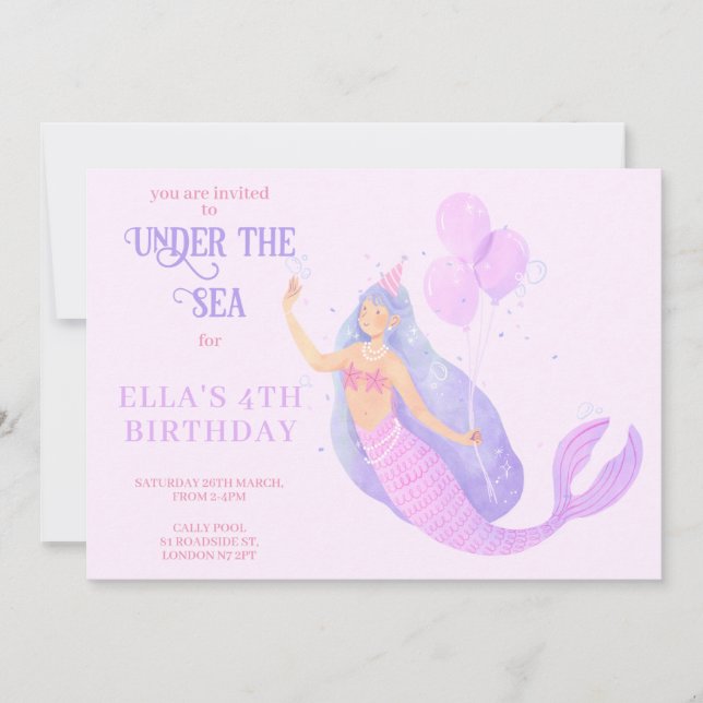Mermaid Under the Sea Birthday Party Invitation (Front)