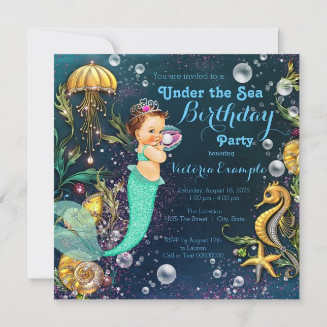 Mermaid Under The Sea Birthday Party Invitation (Front)