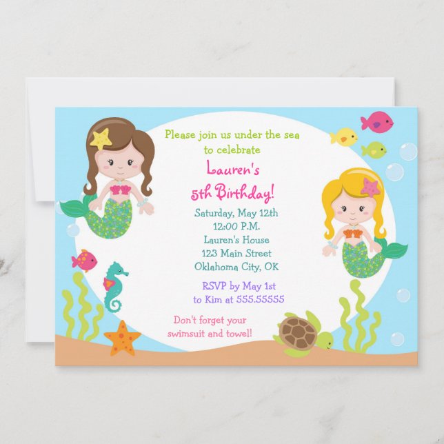 Mermaid Under the sea Birthday Party Invitation (Front)