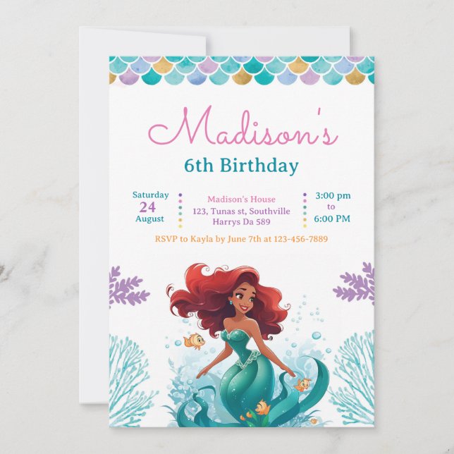 Mermaid Under the Sea Birthday Party Invitation (Front)