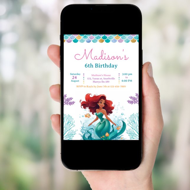 Mermaid Under the Sea Birthday Party Invitation (Front Digital)