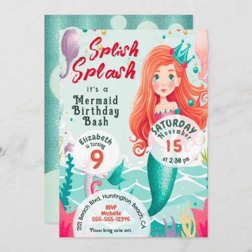 Mermaid Under the Sea Birthday Party Invitation