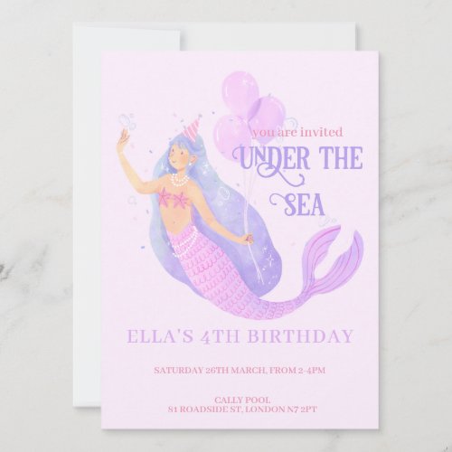 Mermaid Under the Sea Birthday Party Invitation