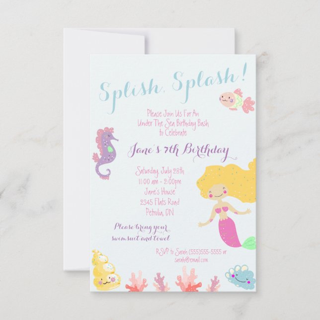 Mermaid Under the Sea Birthday Party Invitation (Front)