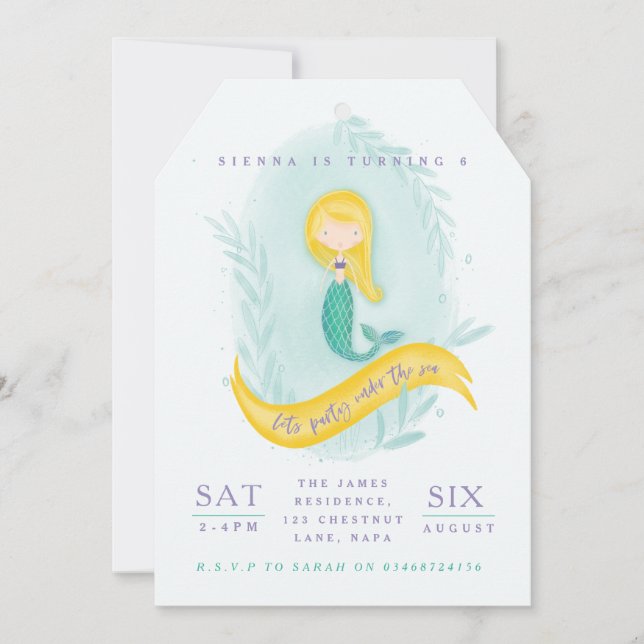 Mermaid under the sea birthday party invite. invitation (Front)