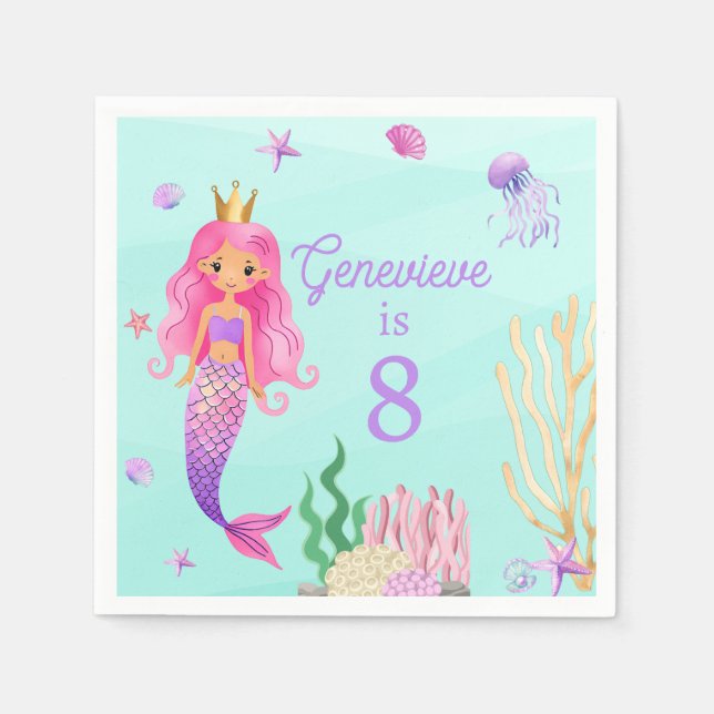 Mermaid Under the Sea Birthday Party Napkins (Front)
