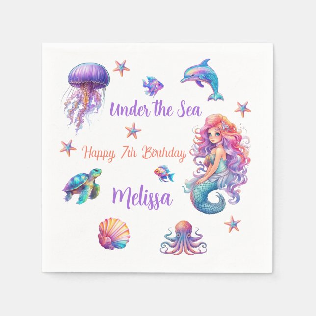Mermaid Under the Sea Birthday Party Napkins (Front)