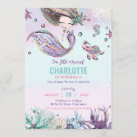 Mermaid Under the Sea Birthday Party Ocean Sea Invitation