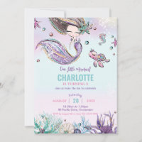 Mermaid Under the Sea Birthday Party Ocean Sea Invitation