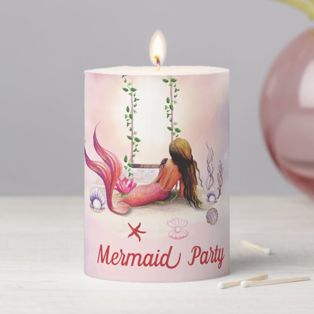 Mermaid Under The Sea Birthday Party Pillar Candle (In Situ)