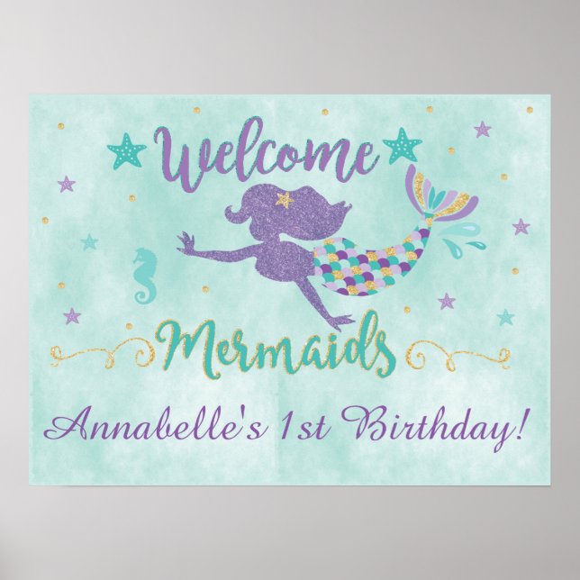 Mermaid Under The Sea Birthday Party Poster (Front)