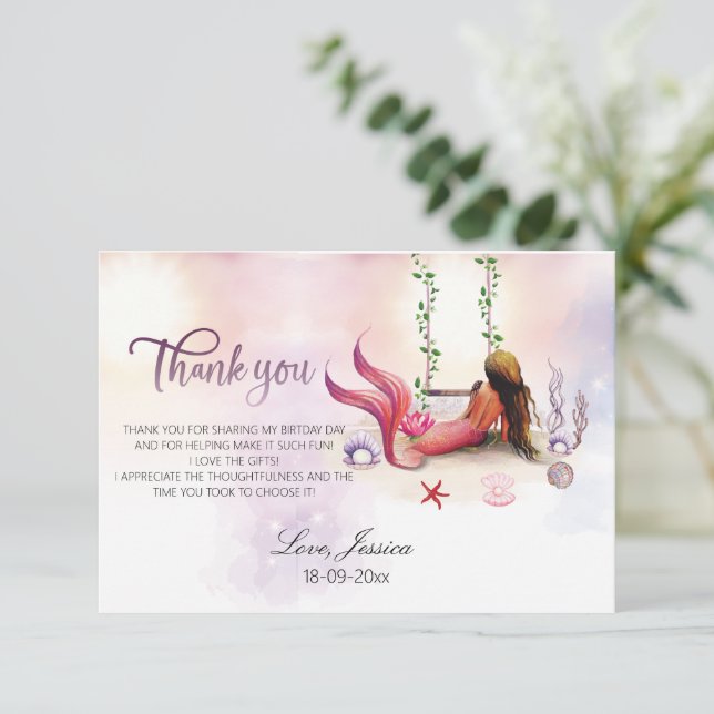 Mermaid Under The Sea Birthday Party  Thank You Card (Standing Front)