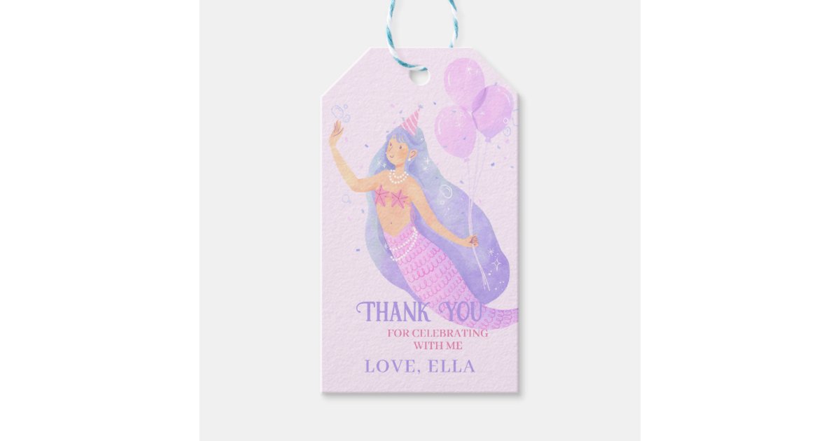 Mermaid Under the Sea Birthday Party Thank you Gift Tags | Zazzle
