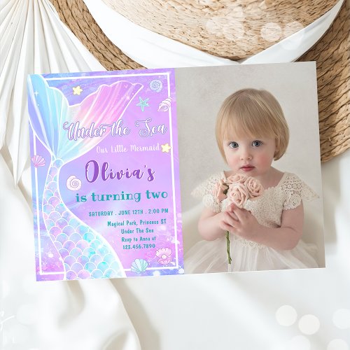 Mermaid Under The Sea Birthday Photo Invitation