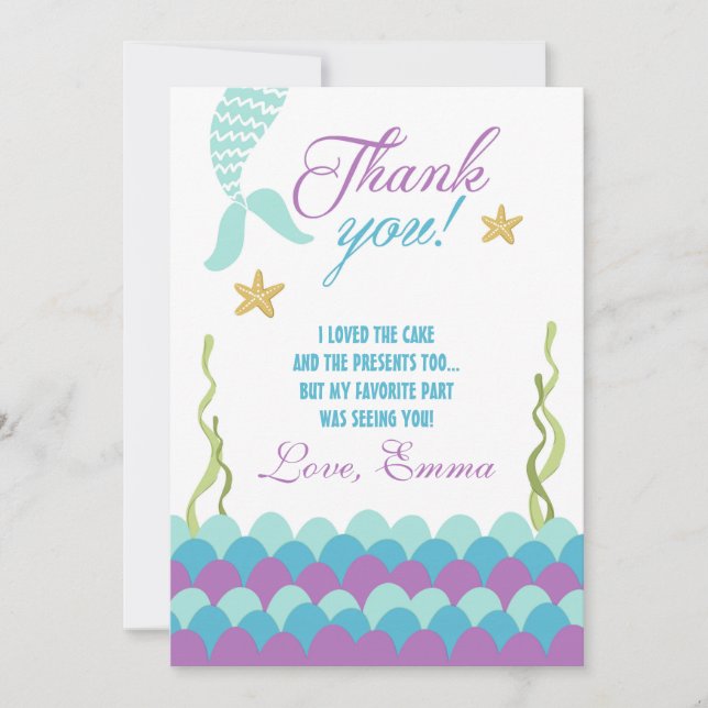 Mermaid Under the Sea Birthday Thank You Card (Front)