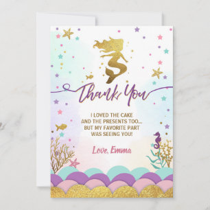 Mermaid Under the Sea Birthday Thank You Card