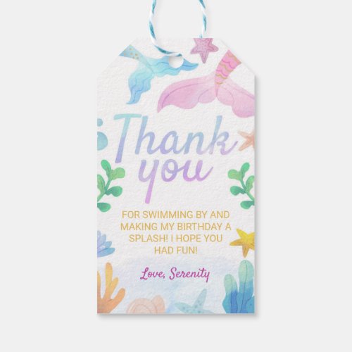 Mermaid Under The Sea Birthday Thank You Favor Gift Tags