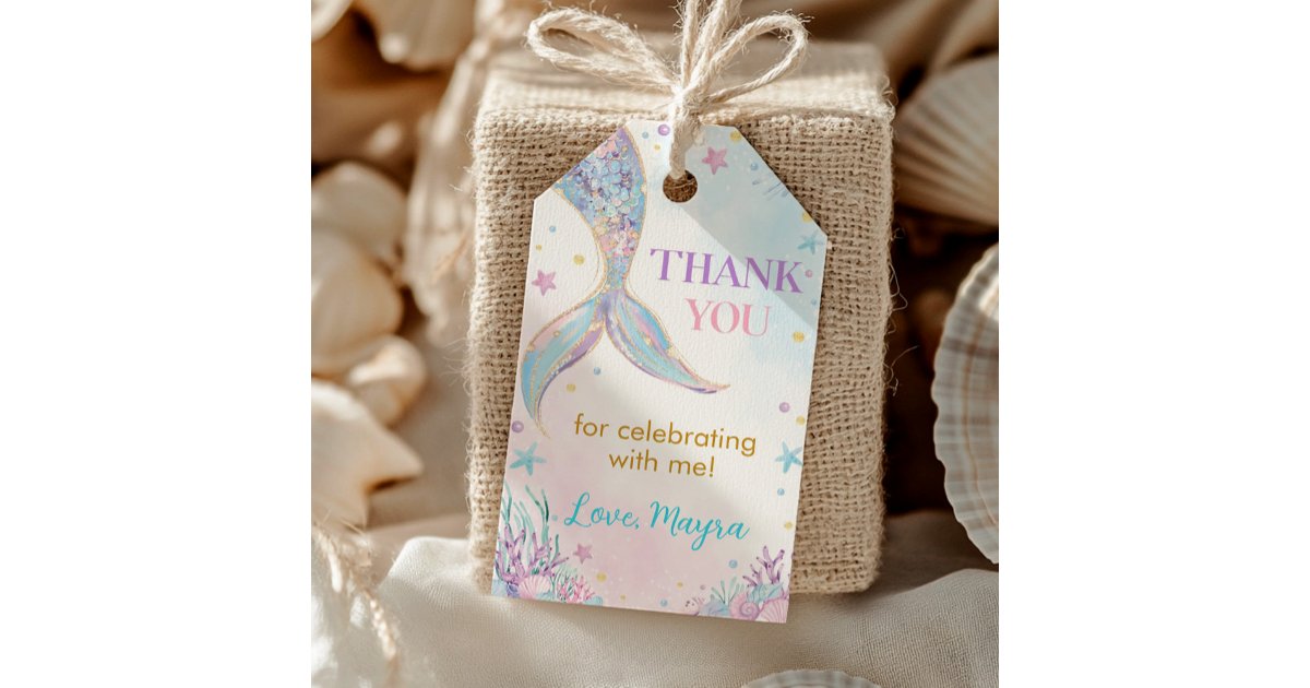 Mermaid Under the Sea Birthday Thank You Gift Tags | Zazzle