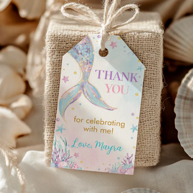 Mermaid Under the Sea Birthday Thank You Gift Tags | Zazzle