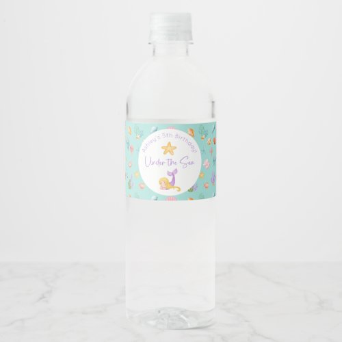 Mermaid Under The Sea Birthday Water Bottle Label