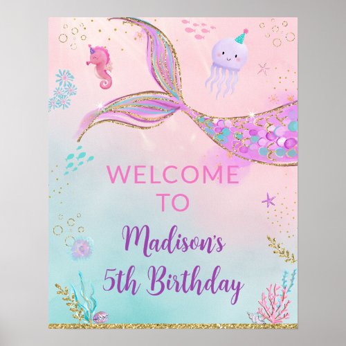 Mermaid Under the Sea Birthday Welcome Poster