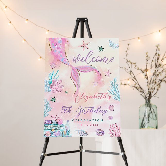 Mermaid Under the Sea Birthday Welcome Sign (In Situ (Stand))