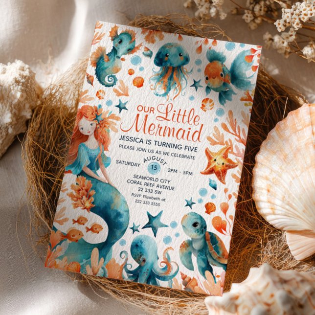 Mermaid Under The Sea Cartoon Girl Kids' Birthday  Invitation (Creator Uploaded)