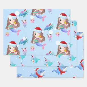 Mermaid Under The Sea Christmas Wrapping Paper Sheets