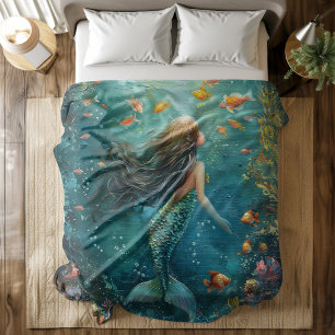Mermaid Under The Sea Coastal Duvet Cover