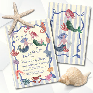 Mermaid under the sea coastal hand drawn invitation