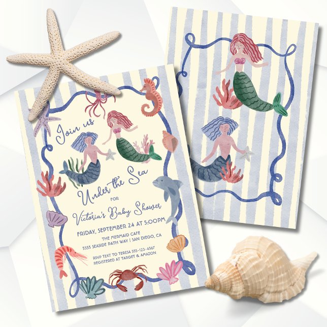 Mermaid under the sea coastal hand drawn invitation (Creator Uploaded)