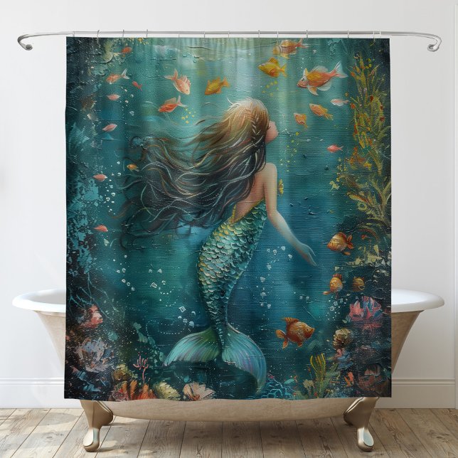 Mermaid Under The Sea Coastal Shower Curtain (Creator Uploaded)