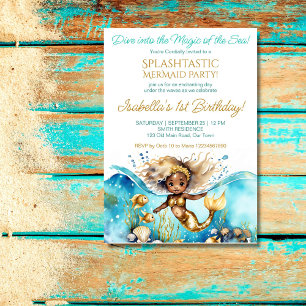 Mermaid under the sea cute African baby girl party Invitation