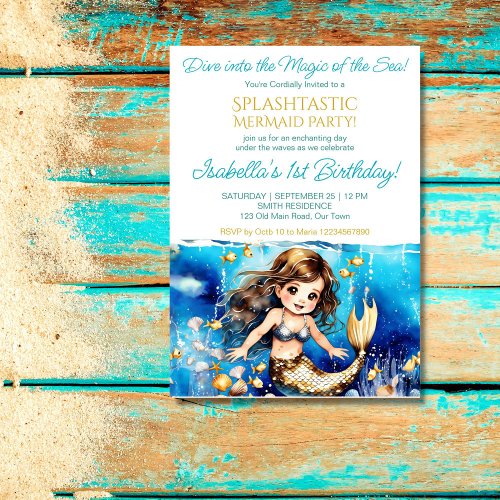 Mermaid under the sea cute girl birthday party invitation