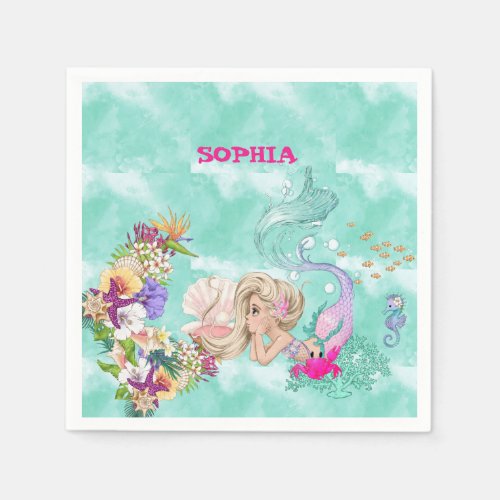 Mermaid Under The Sea Cute Napkins