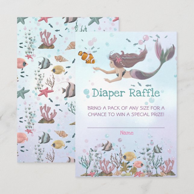 Mermaid Under The Sea Diaper Raffle Ticket Card (Front/Back)