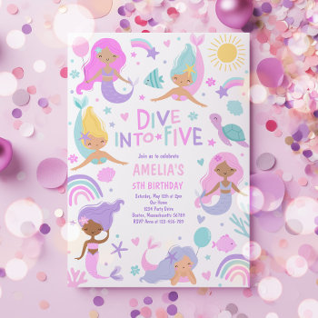 Mermaid Under The Sea Dive Into Five 5th Birthday Invitation by PixelPerfectionParty at Zazzle
