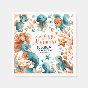 Mermaid Under The Sea Festive Girl Kids' Birthday  Napkins