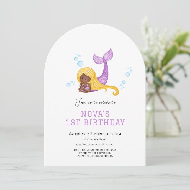 Mermaid Under the sea first birthday invitation (Standing Front)