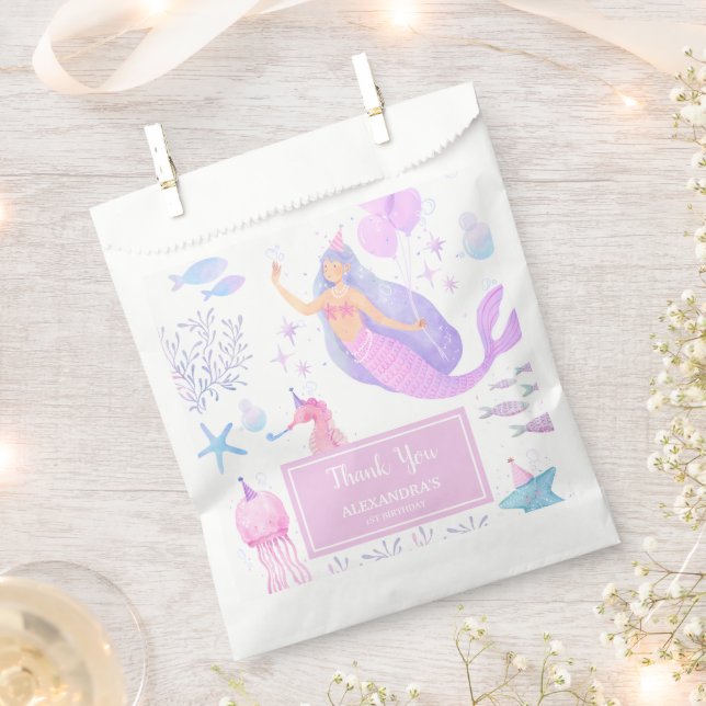 Mermaid Under the Sea Girl 1st Birthday Favor Bag (Clipped)