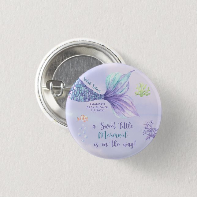 Mermaid Under The Sea Girl Baby Shower Button (Front & Back)